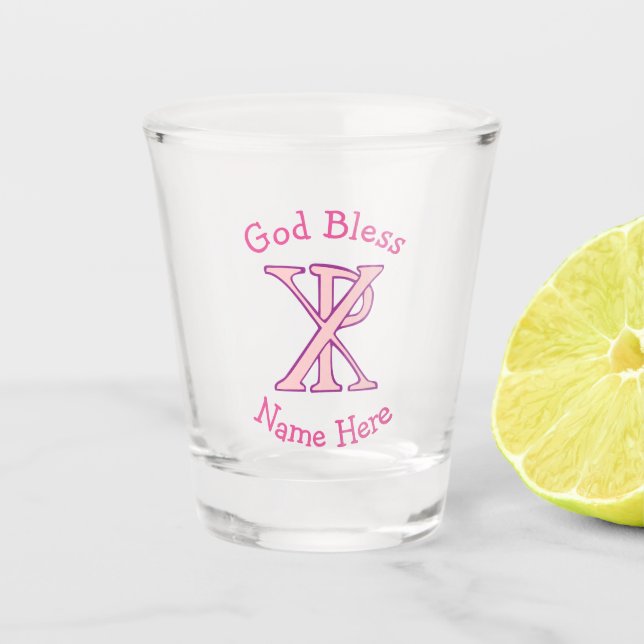 Chi Ro Christlich Cross Pink Personalisiert Schnapsglas (Vorderseite)