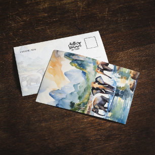 Chiang Mai Thailand Elephant Watercolor Postcard Einladung