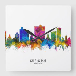 Chiang Mai Thailand Skyline Quadratische Wanduhr