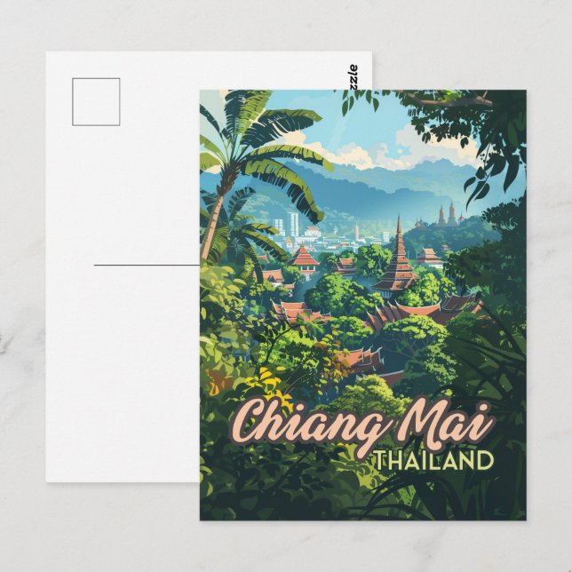 Chiang Mai Thailand Tempel Asien Gebirge Vintag Postkarte (Vorne/Hinten)