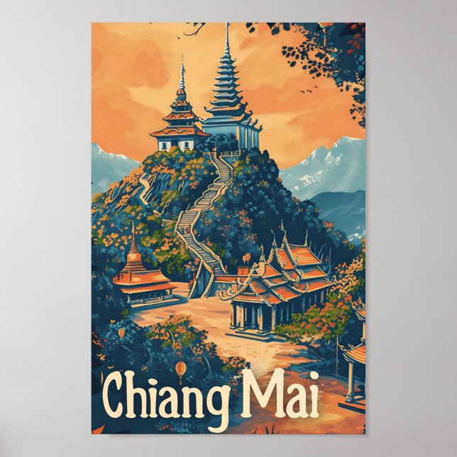 Chiang Mai Thailand Vintage Reise - Illustration Poster (Vorne)