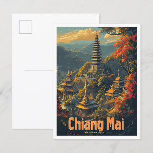 Chiang Mai Thailand Vintage Reise - Illustration Postkarte