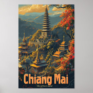 Chiang Mai Thailand Vintage Reiseillustration Poster