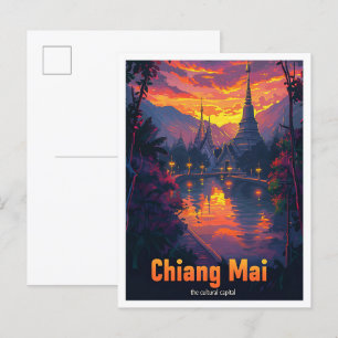 Chiang Mai Thailand Vintage Reiseillustration Postkarte