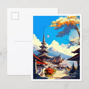 Chiang Mai Thailand Vintage Reiseillustration Postkarte
