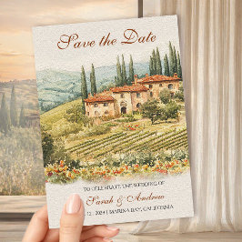 Chianti-Weingut-Aquarell-Hochzeit "Save the Date" Magneteinladung