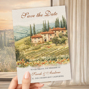 Chianti-Weingut-Aquarell-Hochzeit "Save the Date" Magneteinladung