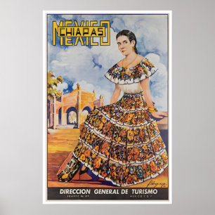 Chiapas-Reiseposter Mexiko Kunst Mexikanischer Dru Poster