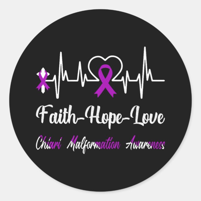 Chiari Malformation Awareness Heartbeat Christlich Runder Aufkleber (Vorderseite)