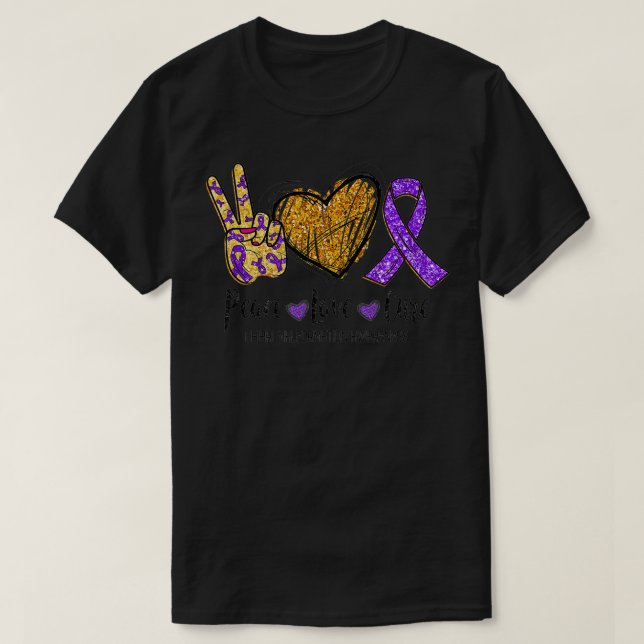 Chiari Malformation Awareness Peace Love Cure Purp T-Shirt (Design vorne)