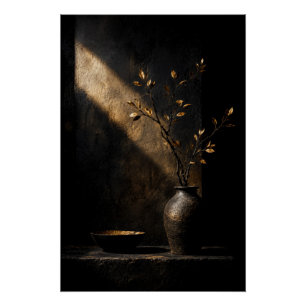 Chiaroscuro Golden Zweig Moody Stillleben Poster
