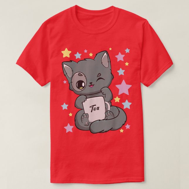 Chibi Anime Cat Trinken eines Boba Tee Kawaii Neko (Design vorne)