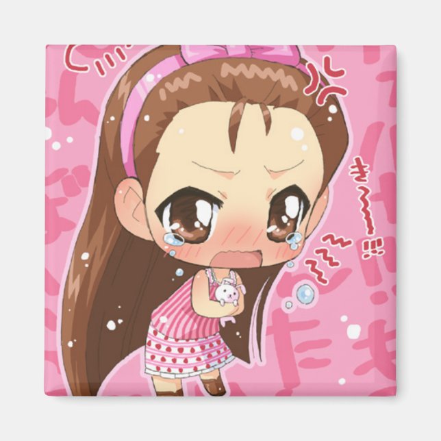 Chibi Anime Girl Button 2 Magnet (Vorne)