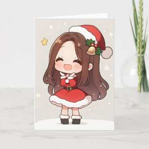 Chibi Anime Girl Santa Christmas Feiertagskarte