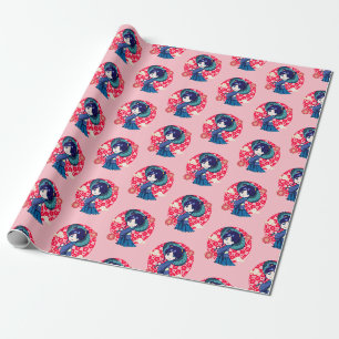 Chibi Anime Kawaii Kimono Geschenkpapier