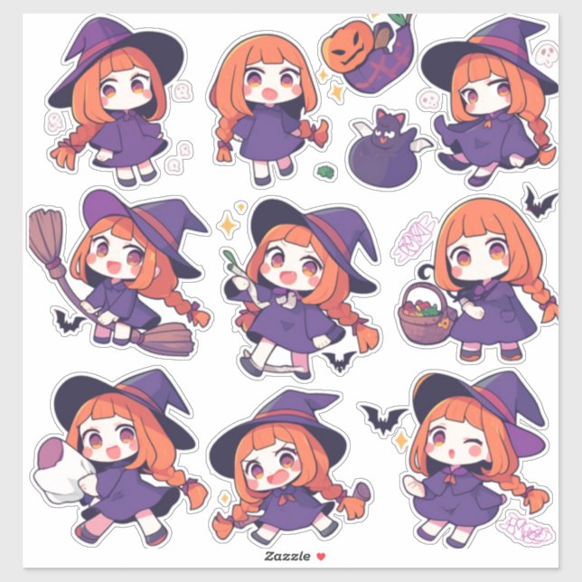 Chibi Anime Lila Hexe Vinyl Stickers nach Maß gesc Aufkleber (Blatt)