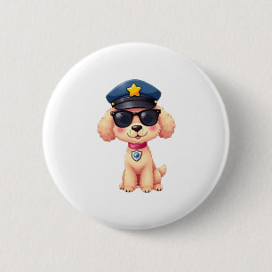 Chibi Anime Police Poodle Dog Button