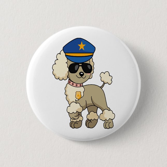 Chibi Anime Police Poodle Dog Button (Vorderseite)