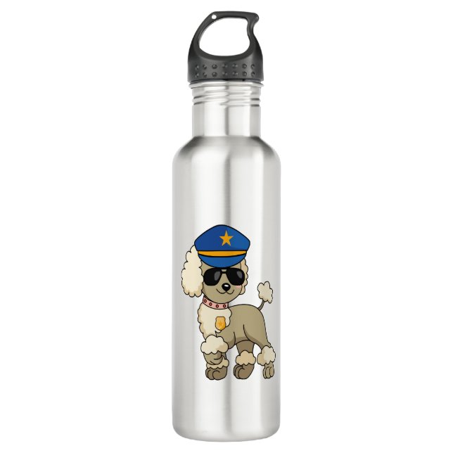 Chibi Anime Police Poodle Dog Edelstahlflasche (Vorderseite)