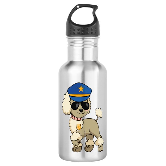 Chibi Anime Police Poodle Dog Edelstahlflasche (Vorderseite)