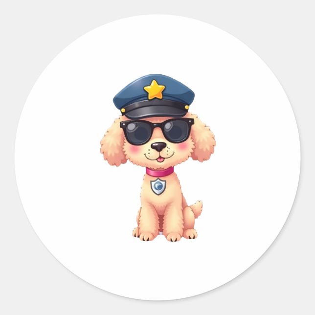Chibi Anime Police Poodle Dog Runder Aufkleber (Vorderseite)