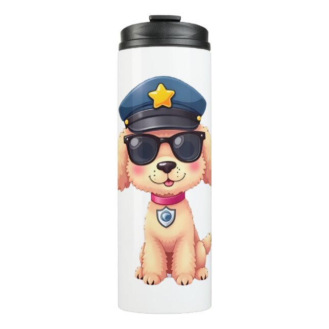 Chibi Anime Police Poodle Dog Thermosbecher (Vorderseite)