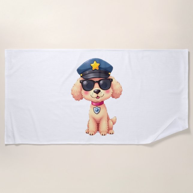 Chibi Anime Polizei Pudel Hund Strandtuch (Vorderseite)