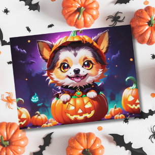 Chibi-Anime-Stil Halloween-Hund Postkarte
