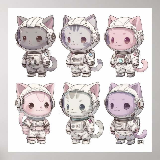 Chibi-Astronauten-Kätzchen Kawaii-Crew Poster (Vorne)