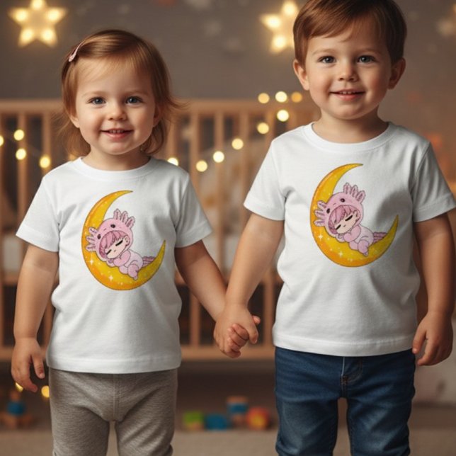 Chibi Axolotl Sleeping Moon Baby T-Shirt (Von Creator hochgeladen)