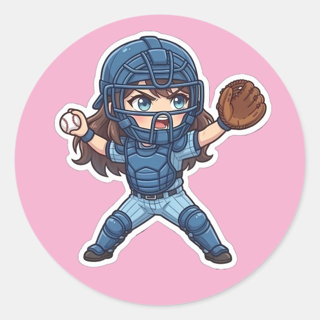 Chibi Baseball 2026 Edition - Catcher Throw-down Runder Aufkleber (Vorderseite)