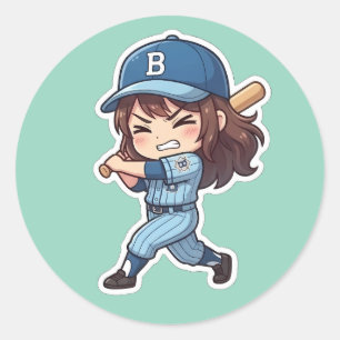 Chibi Baseball Edition - Schwerer Schlagmann Runder Aufkleber