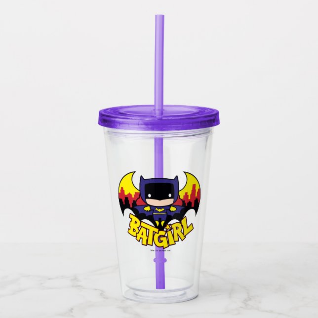 Chibi Batgirl mit Gotham Skyline & Logo Acryltrinkbecher (Vorderseite)