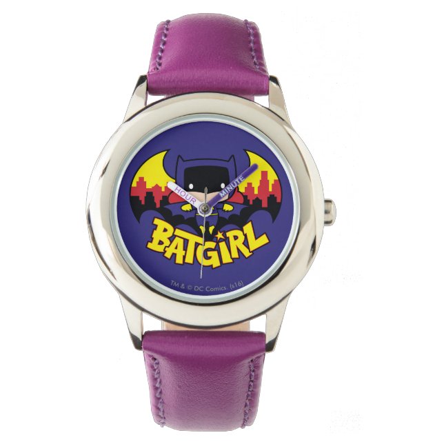 Chibi Batgirl mit Gotham Skyline & Logo Armbanduhr (Vorderseite)