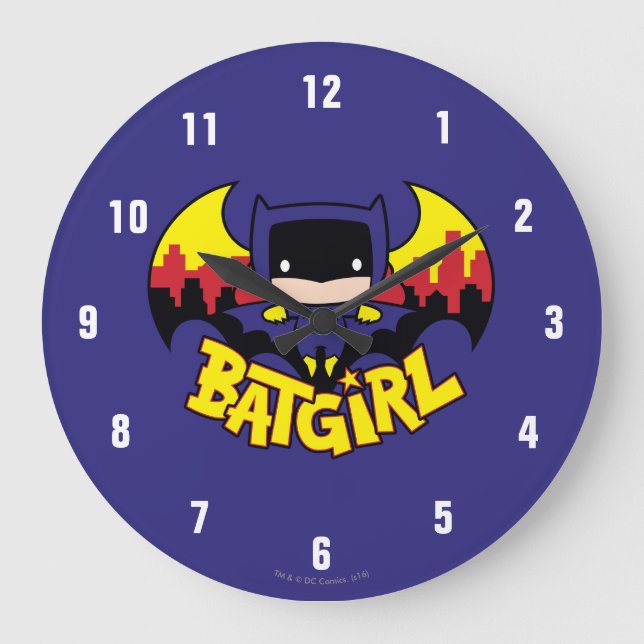 Chibi Batgirl mit Gotham Skyline & Logo Große Wanduhr (Vorderseite)