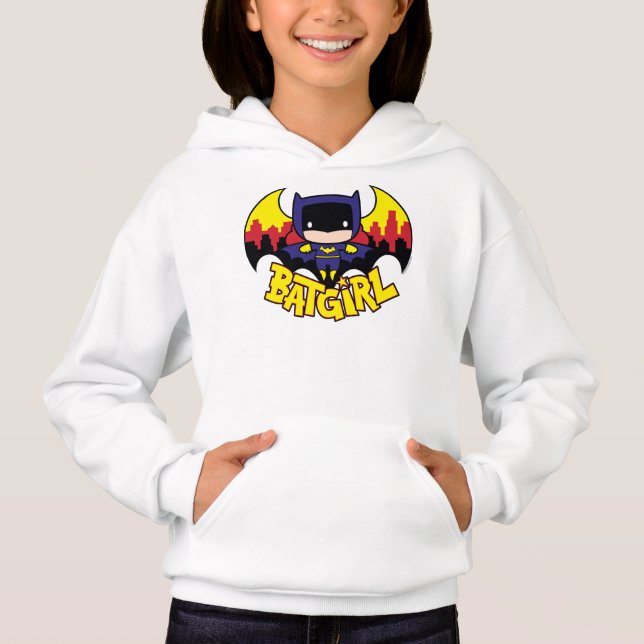 Chibi Batgirl mit Gotham Skyline & Logo Hoodie (Vorderseite)