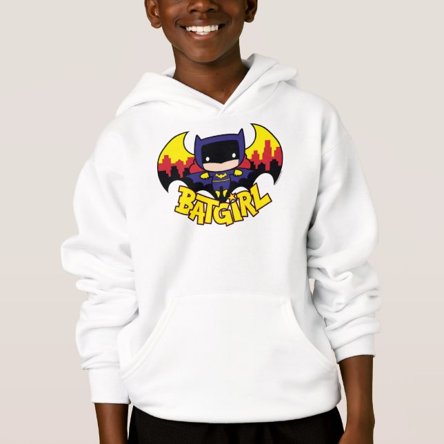 Chibi Batgirl mit Gotham Skyline & Logo Hoodie (Vorderseite)