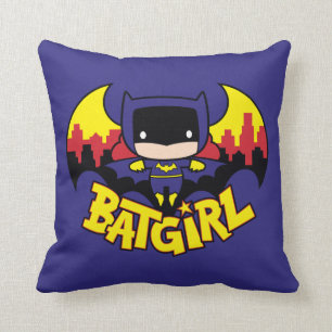 Chibi Batgirl mit Gotham Skyline & Logo Kissen