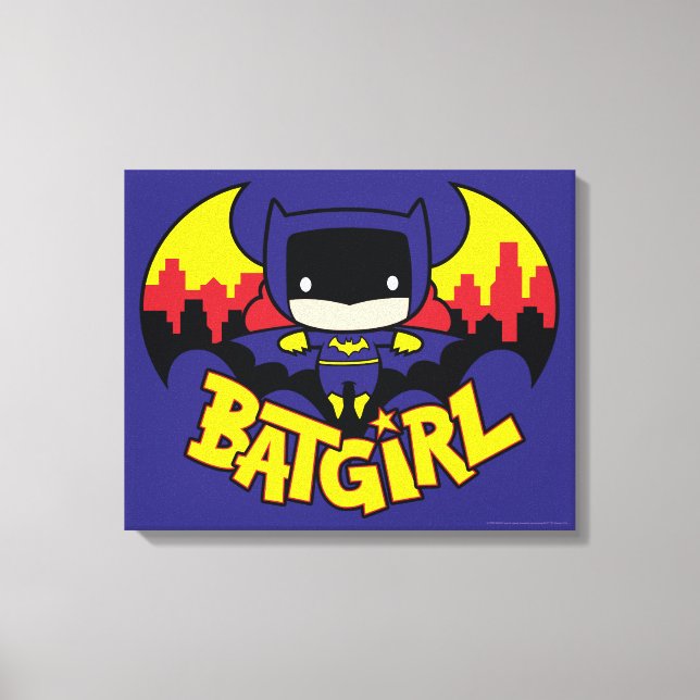 Chibi Batgirl mit Gotham Skyline & Logo Leinwanddruck (Vorderseite)