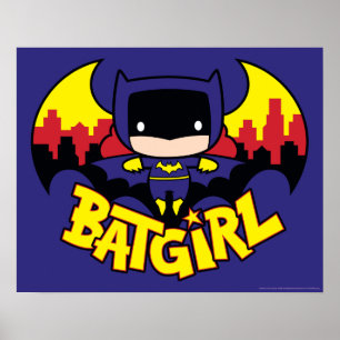 Chibi Batgirl mit Gotham Skyline & Logo Poster