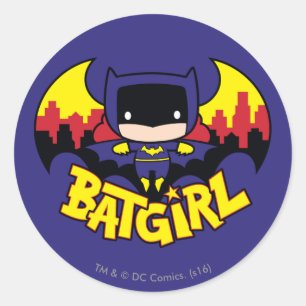 Chibi Batgirl mit Gotham Skyline & Logo Runder Aufkleber