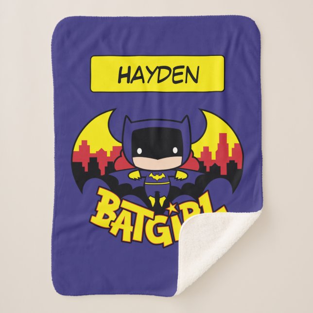 Chibi Batgirl mit Gotham Skyline & Logo Sherpadecke (Vorderseite)