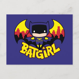 Chibi Batgirl mit Gotham Skyline und Logo Postkarte