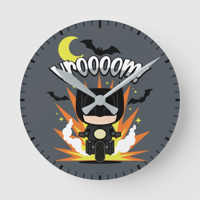 Chibi Batman Batcycle Runde Wanduhr (Vorderseite)