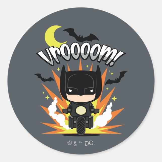 Chibi Batman Batcycle Runder Aufkleber (Vorderseite)