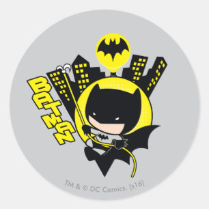 Chibi Batman erklimmt die Stadt Runder Aufkleber