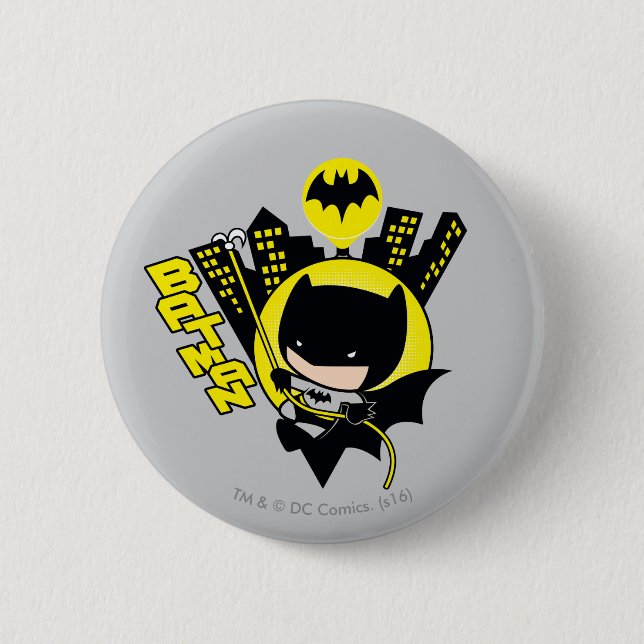 Chibi Batman skaliert die Stadt Button (Vorderseite)