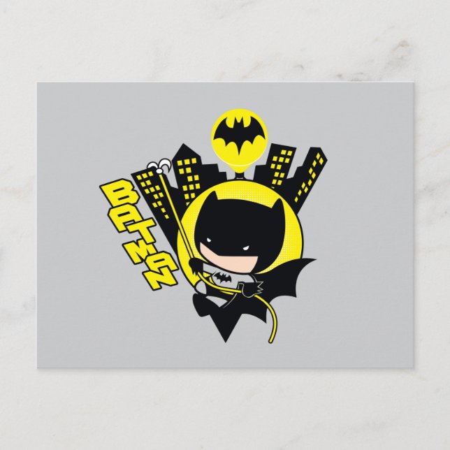 Chibi Batman skaliert die Stadt Postkarte (Vorderseite)