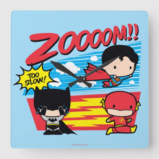 Chibi Batman zu langsam! Quadratische Wanduhr (Vorderseite)