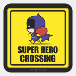 Chibi Batwoman Super Hero Crossing Sign Quadratischer Aufkleber